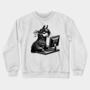 Punk Rock Goth Llama on Computer Vintage Style Crewneck Sweatshirt